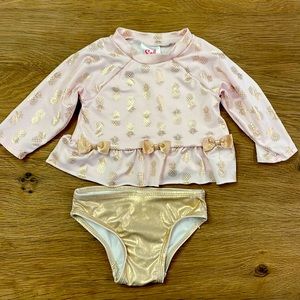 Pink and Gold Pineapple Long Sleeve Swimsuit